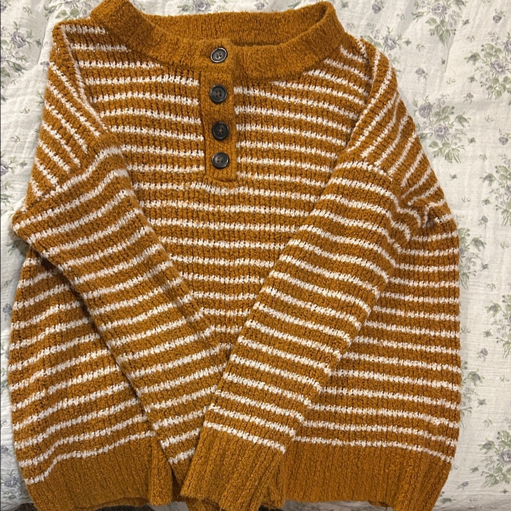 American Eagle Outfitters Mustard and White Striped Sweater